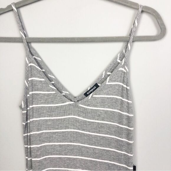 EXPRESS | NEW Gray & White Striped V-Neck Ribbed Midi Dress Women’s Size Small - Picture 4 of 9